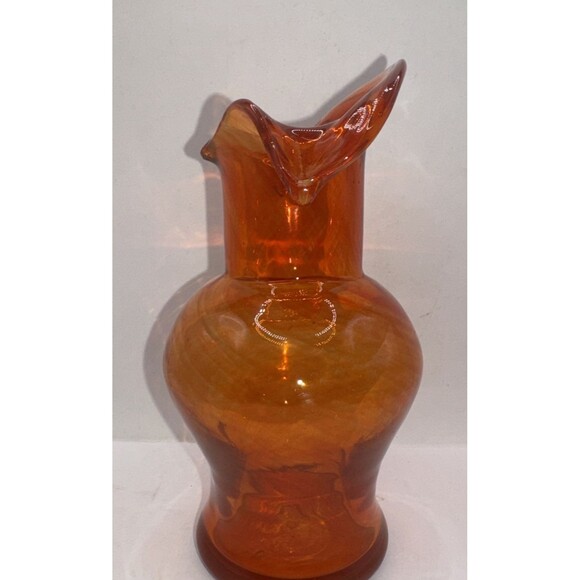 VTG Hand Blown Orange Swirl Art Glass Vase 7” Tall Ruffled Tulip Rim Style Decor - Picture 3 of 8